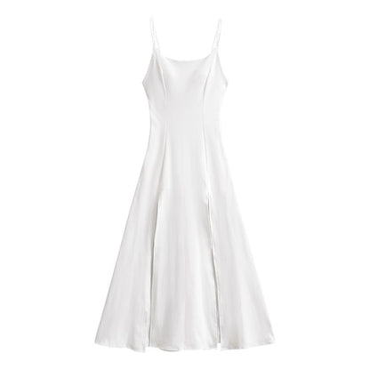 Thin Strap Solid Padded Side-Slit Maxi A-Line Gown