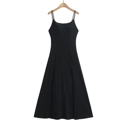 Thin Strap Solid Padded Side-Slit Maxi A-Line Gown