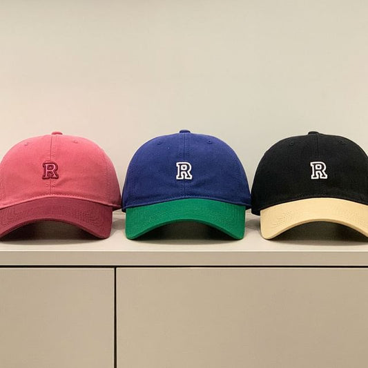 Lettering Embroidered Two Tone Baseball Cap