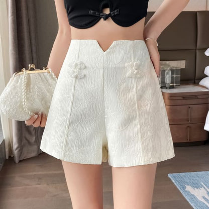High Waist Plain Frog Button Shorts