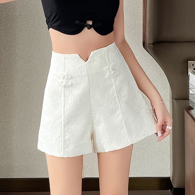 High Waist Plain Frog Button Shorts