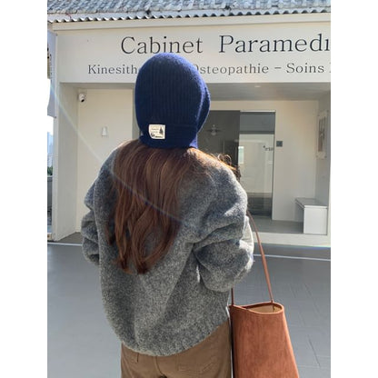 Plain Applique Lace-Up Ribbed Knit Balaclava