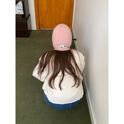 Plain Applique Lace-Up Ribbed Knit Balaclava