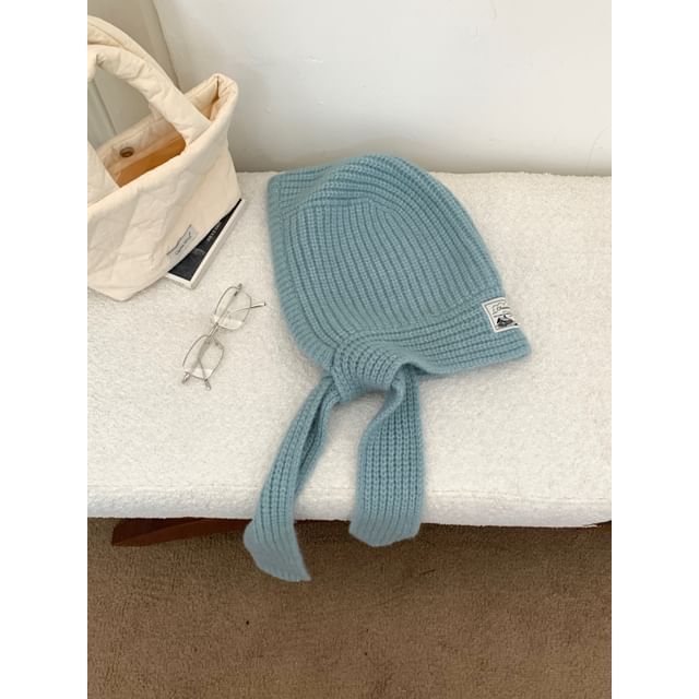 Plain Applique Lace-Up Ribbed Knit Balaclava