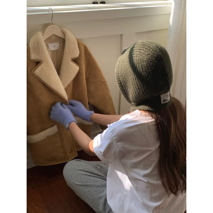 Plain Applique Lace-Up Ribbed Knit Balaclava