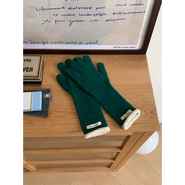 Applique Contrast Trim Knit Gloves