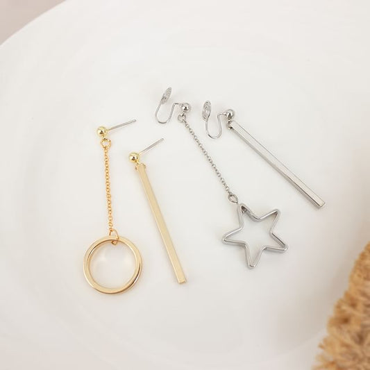 Star Asymmetrical Drop Earring / Clip On Earring
