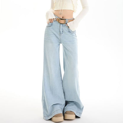High Rise Washed Wide Leg Jeans (Various Designs)