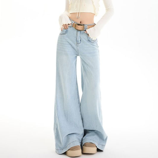High Rise Washed Wide Leg Jeans (Various Designs)