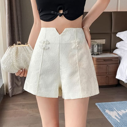 High Waist Jacquard Frog Button Shorts