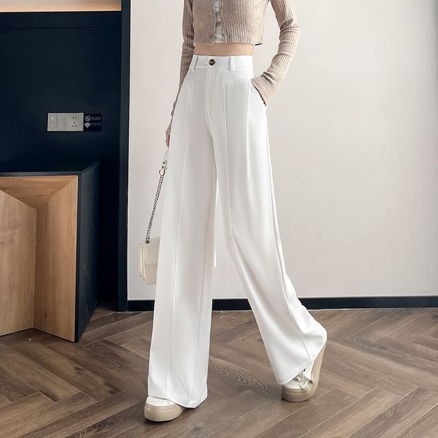 High Waist Plain Wide Leg Dress Pants