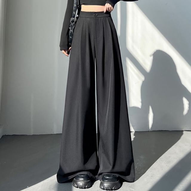 High Rise Plain Wide Leg Slacks (Various Designs)