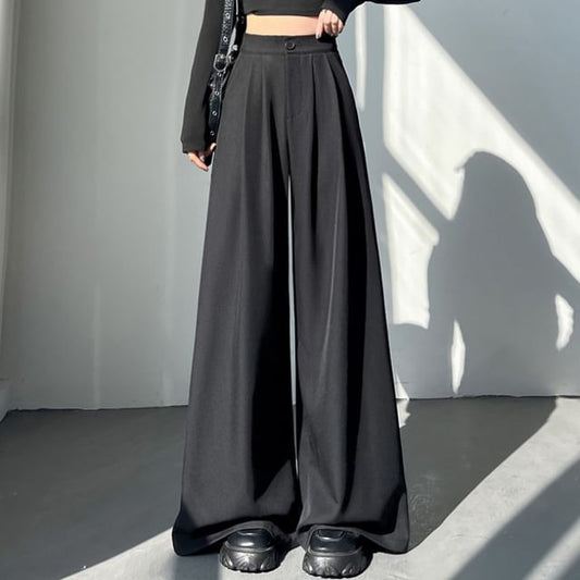 High Rise Plain Wide Leg Slacks (Various Designs)