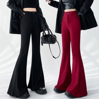 High Waist Plain Flared Dress Pants (Various Designs)