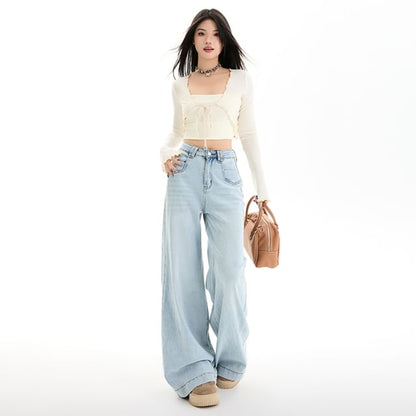 High Rise Washed Wide Leg Jeans (Various Designs)