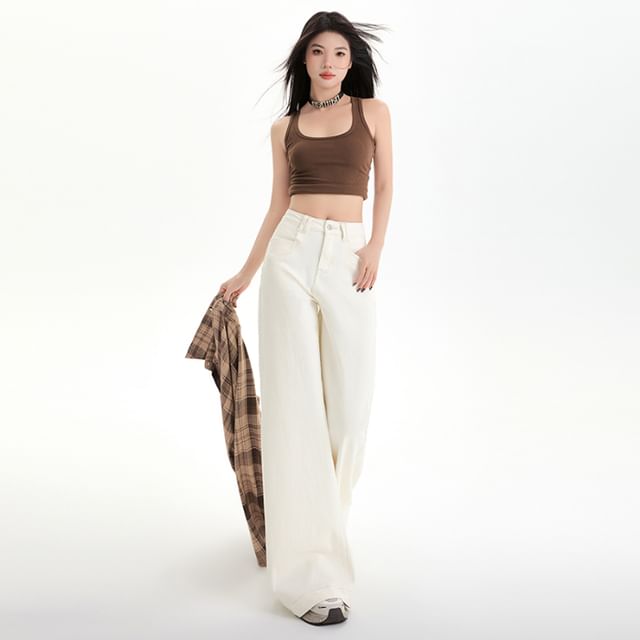 High Rise Washed Wide Leg Jeans (Various Designs)