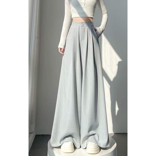 High Rise Plain Wide Leg Slacks (Various Designs)