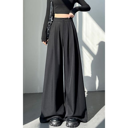 High Rise Plain Wide Leg Slacks (Various Designs)