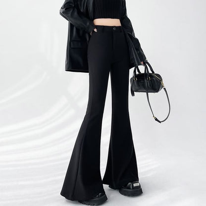 High Waist Plain Flared Dress Pants (Various Designs)