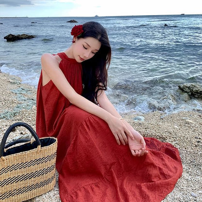 Sleeveless Solid Maxi Flared Dress