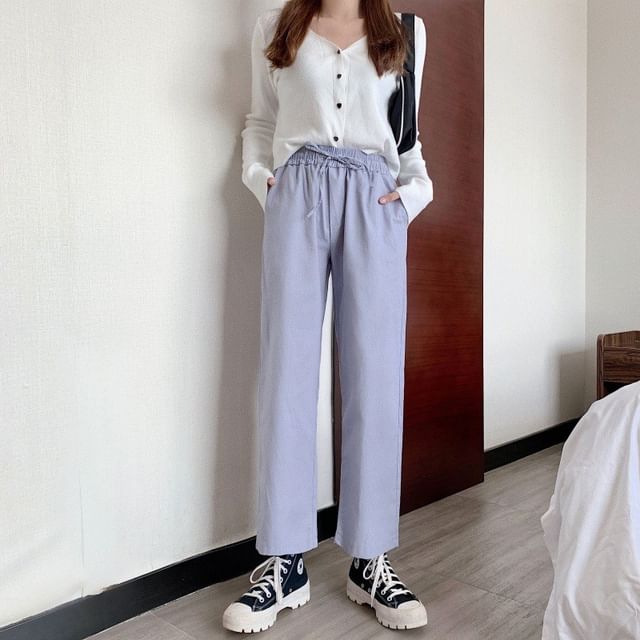High Rise Plain Wide Leg Cargo Pants