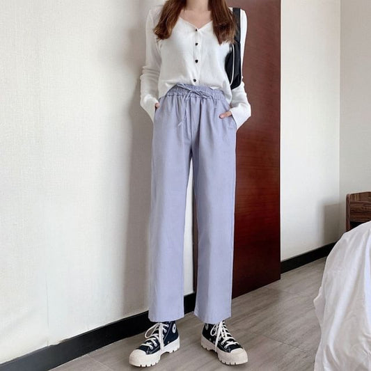 High Rise Plain Wide Leg Cargo Pants