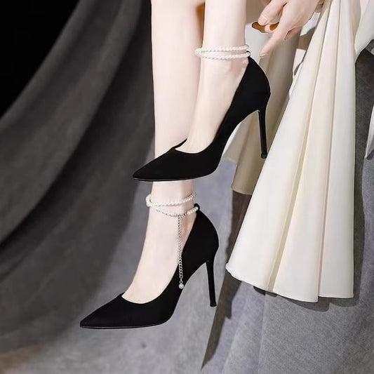 Pointy Faux Pearl Strap Stiletto Heel Pumps