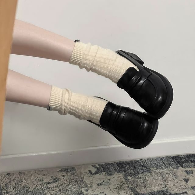 Faux Leather Block Heel Loafers