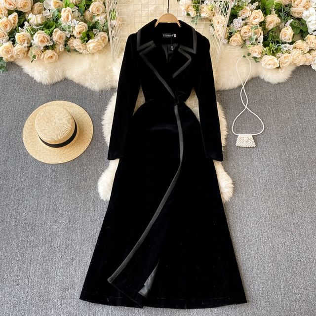 Long Sleeve Velvet Full-Length A-Line Coat Dress