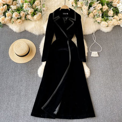 Long Sleeve Velvet Full-Length A-Line Coat Dress