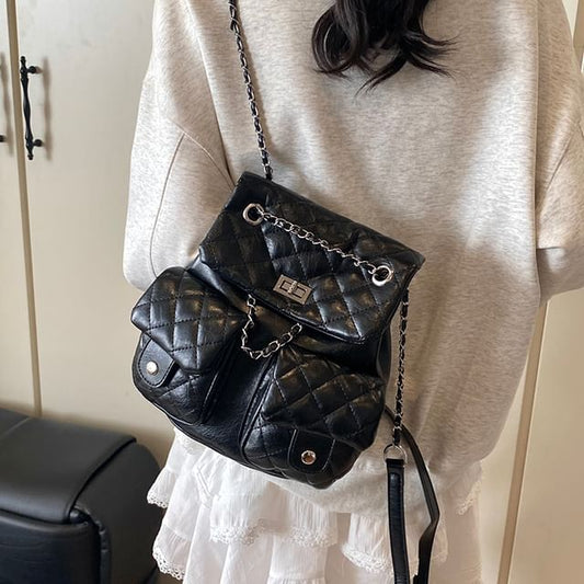 Chain Faux Quilted Backpack Leather Strap