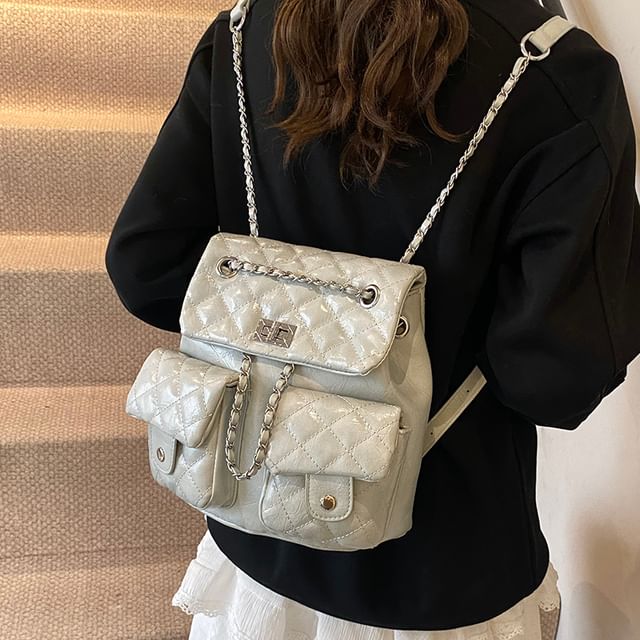 Chain Faux Quilted Backpack Leather Strap