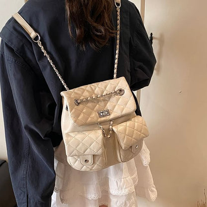Chain Faux Quilted Backpack Leather Strap