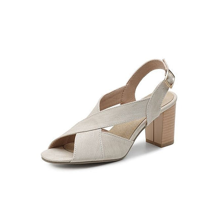 Chunky Heel Plain Slingback Sandals