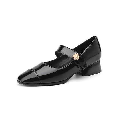 Chunky Heel Plain Patent Leather Mary Jane Pumps