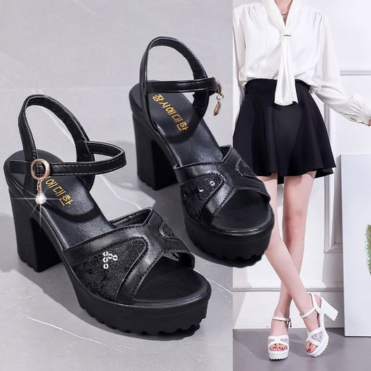 Platform Chunky Heel Sequined Sandals