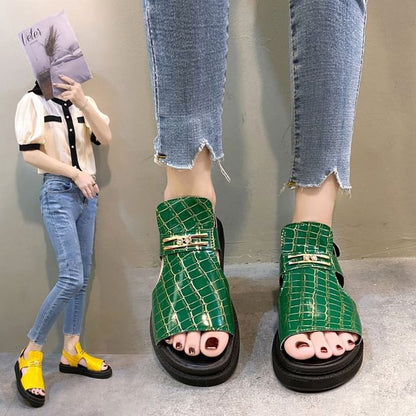 Croc Grain Buckled Sandals