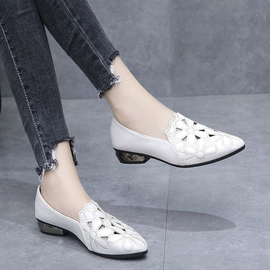 Floral Embroidered Chunky Heel Pumps