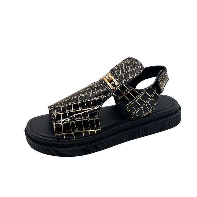 Croc Grain Buckled Sandals