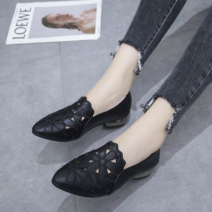 Floral Embroidered Chunky Heel Pumps
