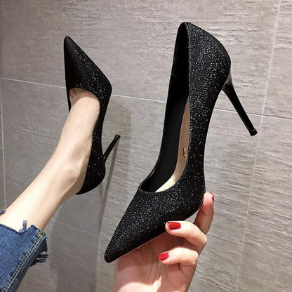 Pointy Glitter Stiletto Heel Pumps