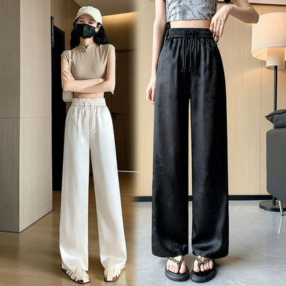 High Waist Bamboo Jacquard Wide Leg Pants (Various Designs)