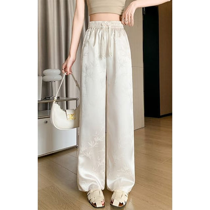 High Waist Bamboo Jacquard Wide Leg Pants (Various Designs)