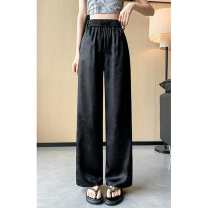High Waist Bamboo Jacquard Wide Leg Pants (Various Designs)