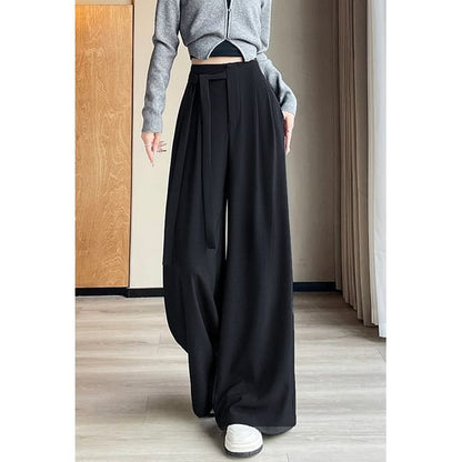 High Rise Asymmetrical Plain Wide Leg Pants (Various Designs)