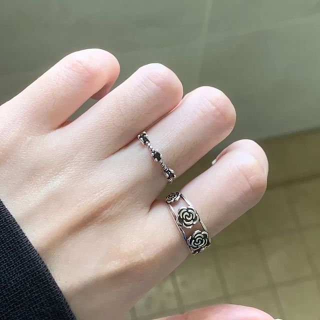 Flower / Rhinestone Open Ring / Set