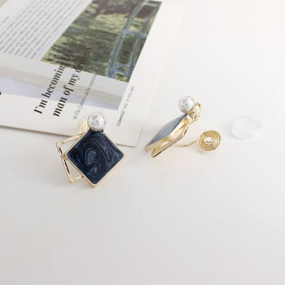 Faux Pearl Geometric Stud Earring / Clip On Earring