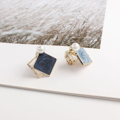 Faux Pearl Geometric Stud Earring / Clip On Earring