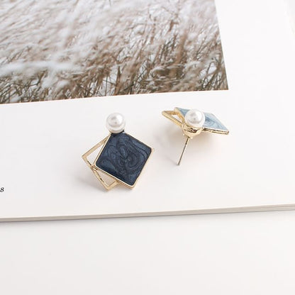 Faux Pearl Geometric Stud Earring / Clip On Earring