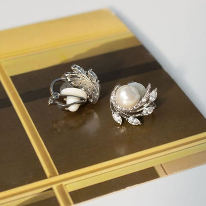 Faux Pearl Rhinestone Stud Earring / Clip On Earring